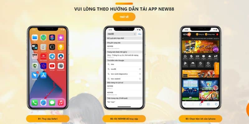 Tải New88 Bằng IPhone - Ưu Điểm Của App Cá Cược New88 9 Bước 4: Mở trình duyệt Safari và cài đặt ứng dụng NEW88 về máy